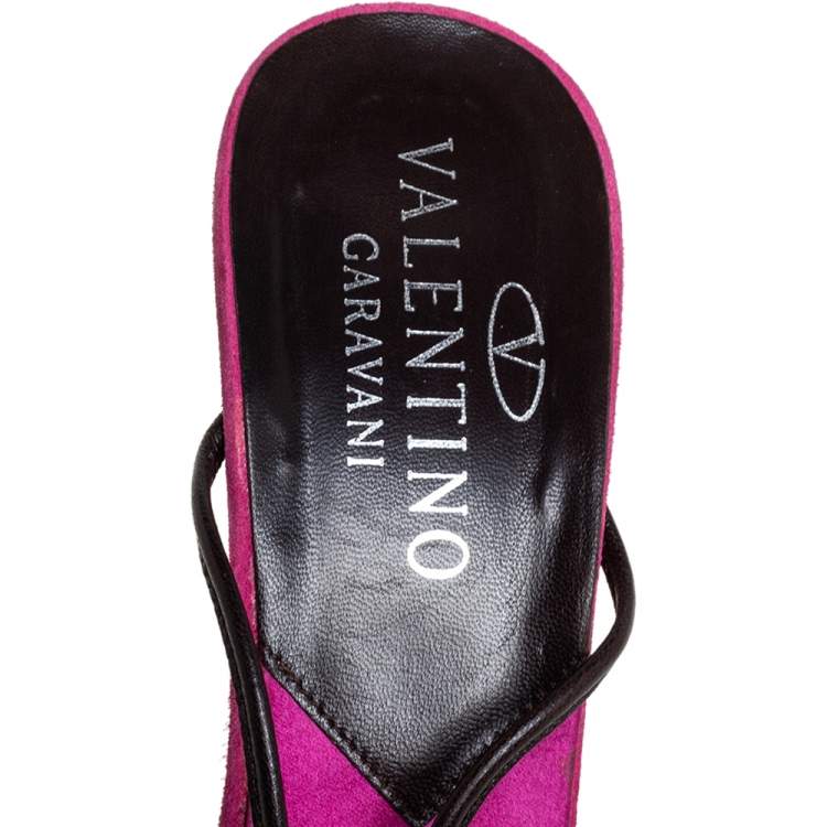 Pre Owned Valentino Pink/Brown Suede And Leather Wedge Ankle Wrap Sandals Size 39