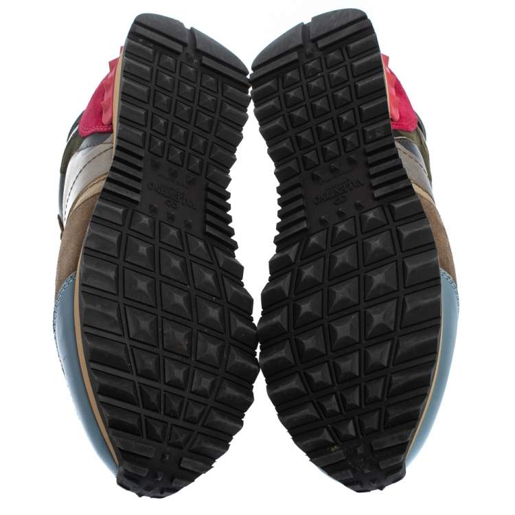 Pre Owned Valentino Multicolor Canvas And Suede Rockrunner Camouflage Low Top Sneakers Size 38