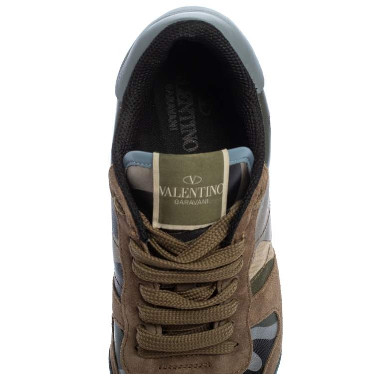 Pre Owned Valentino Multicolor Canvas And Suede Rockrunner Camouflage Low Top Sneakers Size 38