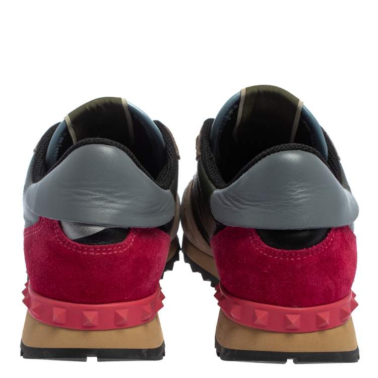 Pre Owned Valentino Multicolor Canvas And Suede Rockrunner Camouflage Low Top Sneakers Size 38