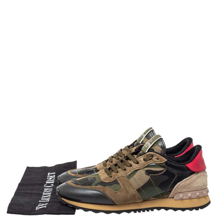 مملوكة مسبقًا Valentino Leather, Suede Multicolor Camouflage Rockrunner Sneaker Size 40
