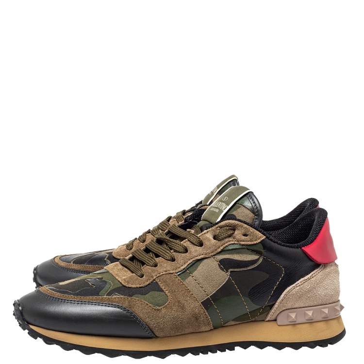 مملوكة مسبقًا Valentino Leather, Suede Multicolor Camouflage Rockrunner Sneaker Size 40