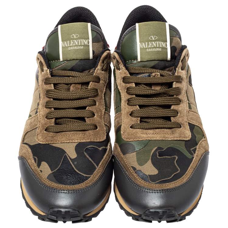 مملوكة مسبقًا Valentino Leather, Suede Multicolor Camouflage Rockrunner Sneaker Size 40