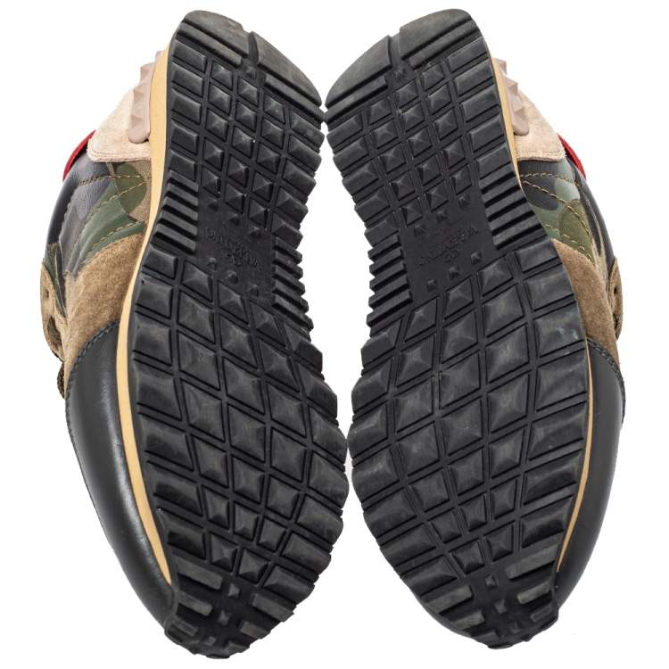 مملوكة مسبقًا Valentino Leather, Suede Multicolor Camouflage Rockrunner Sneaker Size 40