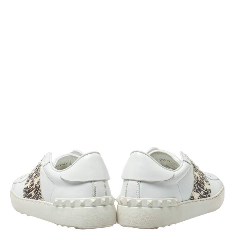 Pre Owned Valentino White Leather, Python Embossed Leather Band Low Top Sneakers Size 40