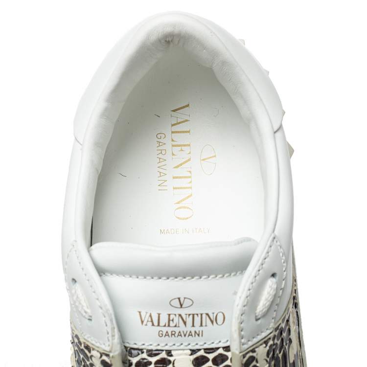 Pre Owned Valentino White Leather, Python Embossed Leather Band Low Top Sneakers Size 40