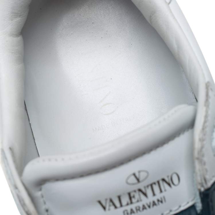 Pre Owned Valentino White/Grey Leather Rockstud Low Top Sneakers Size 39