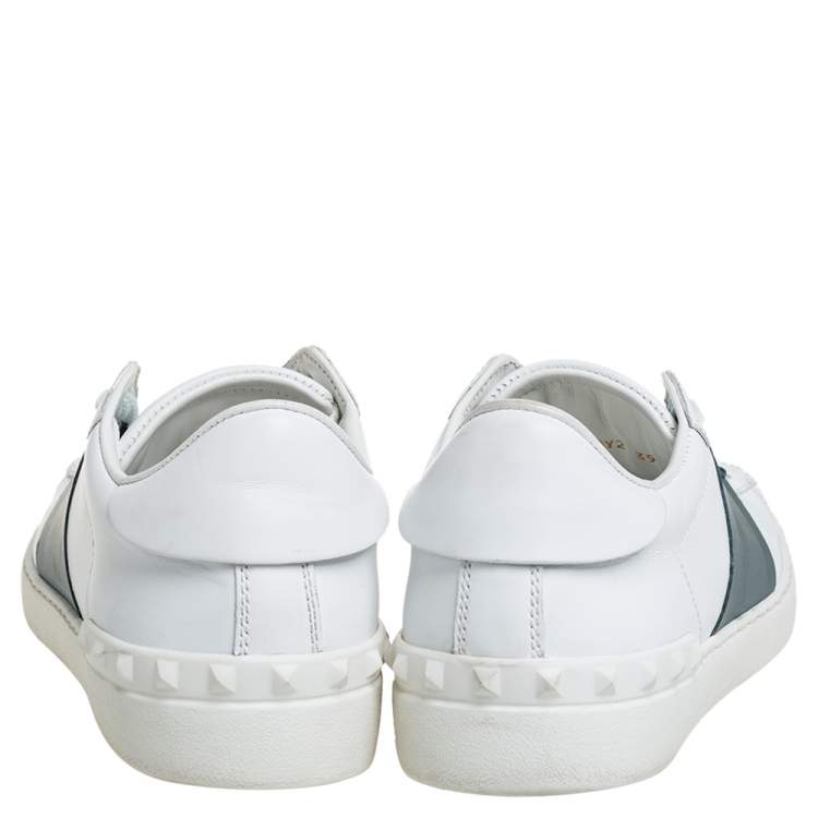 Pre Owned Valentino White/Grey Leather Rockstud Low Top Sneakers Size 39