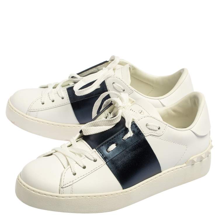 Pre Owned Valentino White Blue Leather Low Top Sneakers Size 36