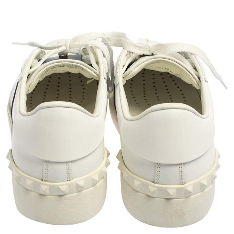 Pre Owned Valentino White Blue Leather Low Top Sneakers Size 36
