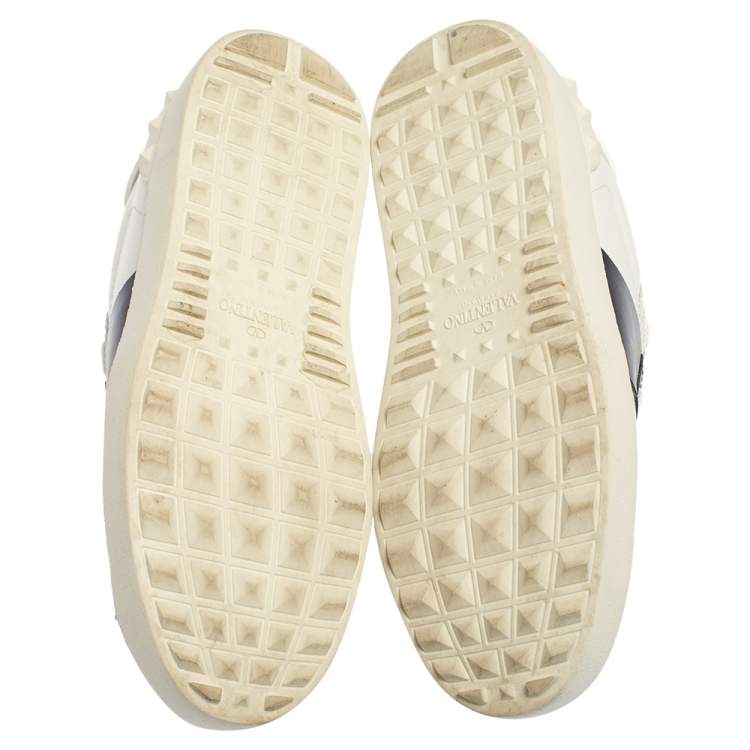 Pre Owned Valentino White Blue Leather Low Top Sneakers Size 36