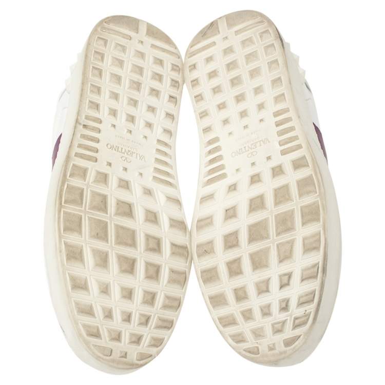 Pre Owned Valentino White/Purple Leather Rockstud Low Top Sneakers Size 39