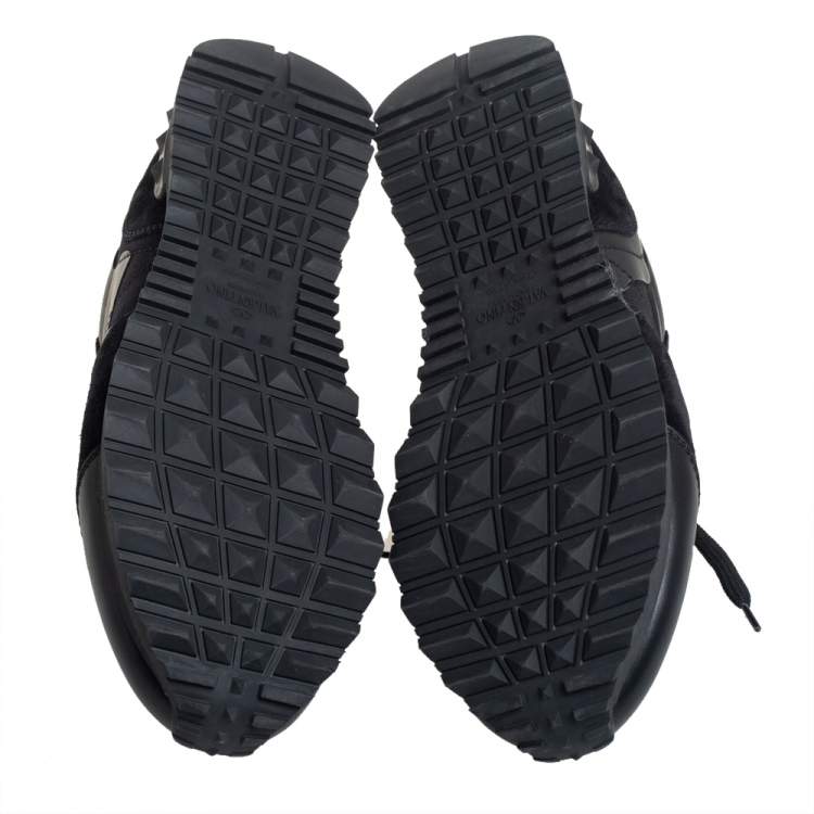 Pre Owned Valentino Black Leather And Suede Rock Runner Low Top Sneakers Size 39