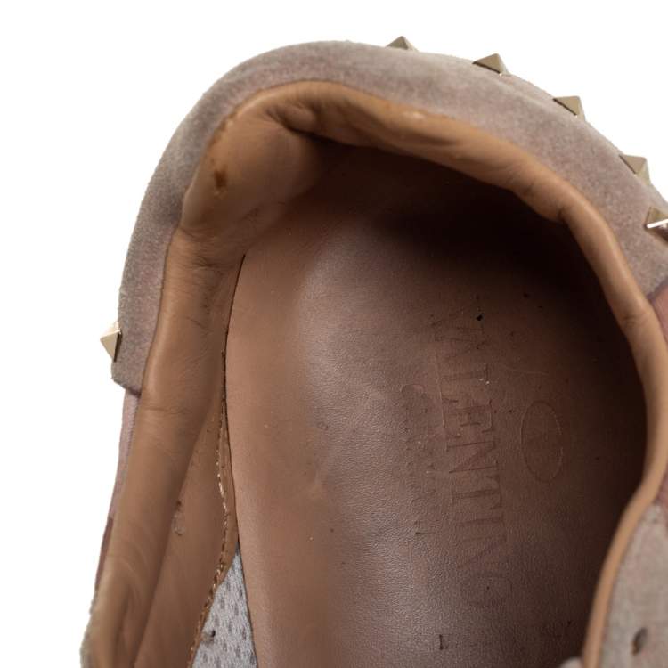 Pre Owned Valentino Beige Canvas And Suede Rockrunner Sneakers Size 39