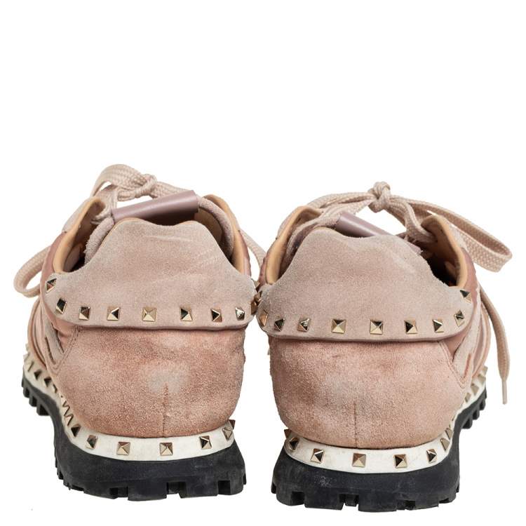 Pre Owned Valentino Beige Canvas And Suede Rockrunner Sneakers Size 39