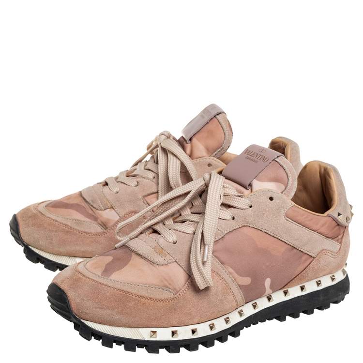 Pre Owned Valentino Beige Canvas And Suede Rockrunner Sneakers Size 39