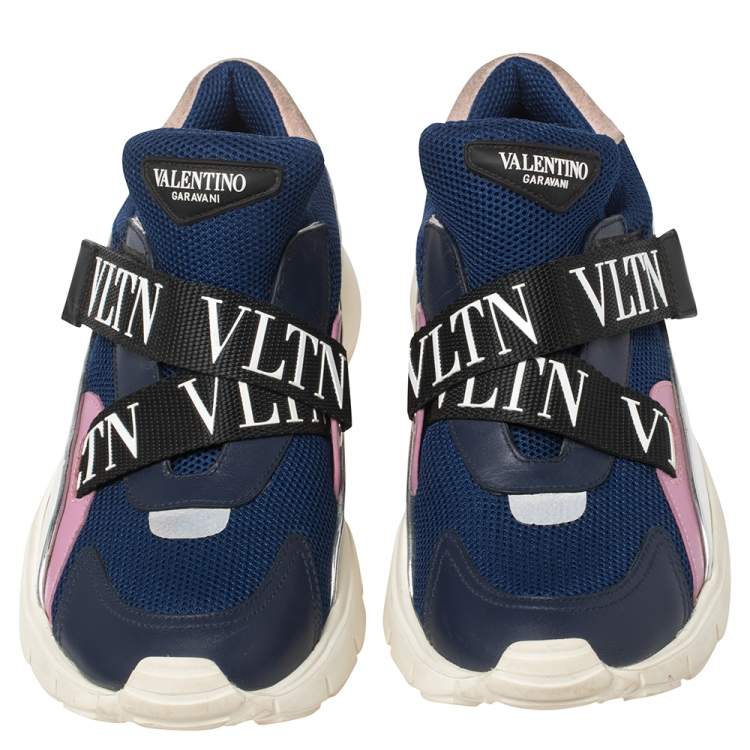 Pre Owned Valentino Multicolor Mesh And Leather VLTN Heroes Velcro Strap Sneakers Size 37