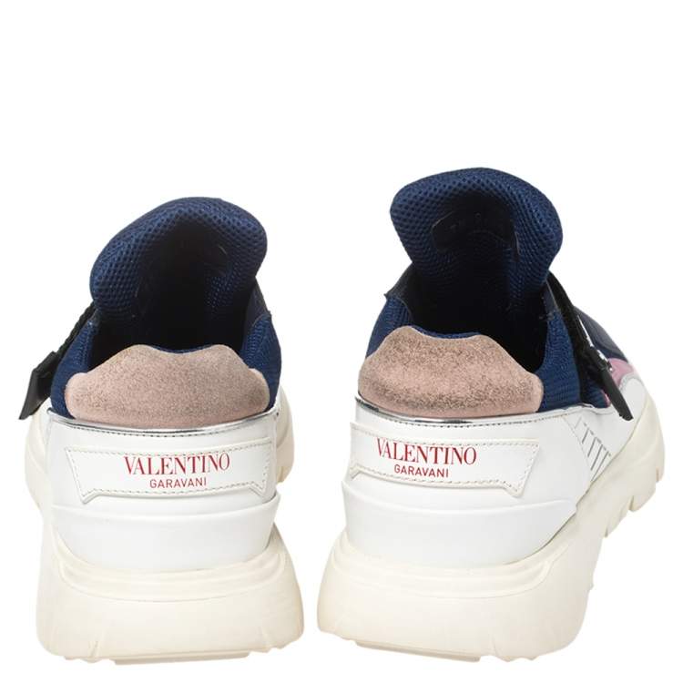 Pre Owned Valentino Multicolor Mesh And Leather VLTN Heroes Velcro Strap Sneakers Size 37