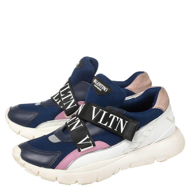 Pre Owned Valentino Multicolor Mesh And Leather VLTN Heroes Velcro Strap Sneakers Size 37