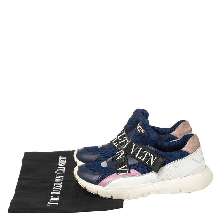 Pre Owned Valentino Multicolor Mesh And Leather VLTN Heroes Velcro Strap Sneakers Size 37