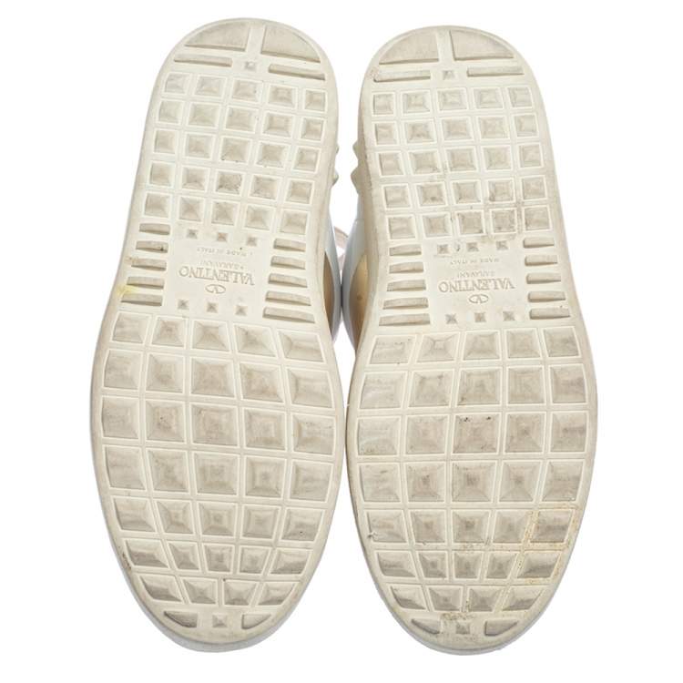 Pre Owned Valentino White/Gold Leather Rockstud High Top Open Sneakers Size 38