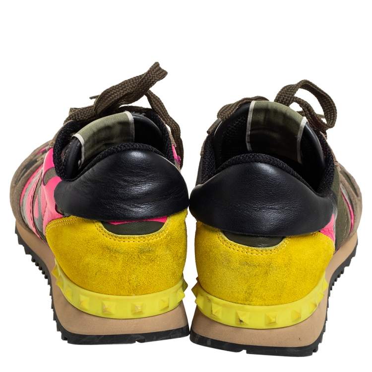 Pre Owned Valentino Multicolor Camouflage Suede And Leather Rockrunner Low Top Sneakers Size 38