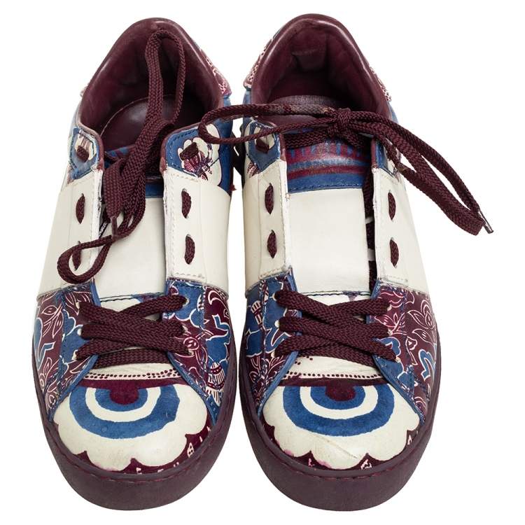 Pre Owned Valentino Multicolor Floral Printed Leather Low Top Sneakers Size 36.5