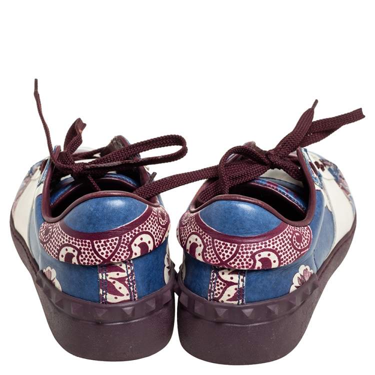 Pre Owned Valentino Multicolor Floral Printed Leather Low Top Sneakers Size 36.5