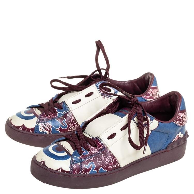 Pre Owned Valentino Multicolor Floral Printed Leather Low Top Sneakers Size 36.5