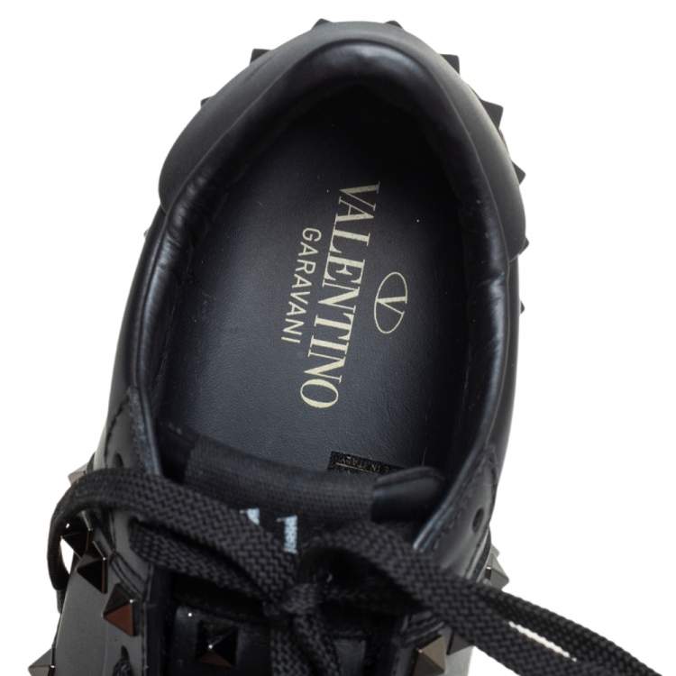 Pre Owned Valentino Black Leather Studded Open Sneakers Size 36