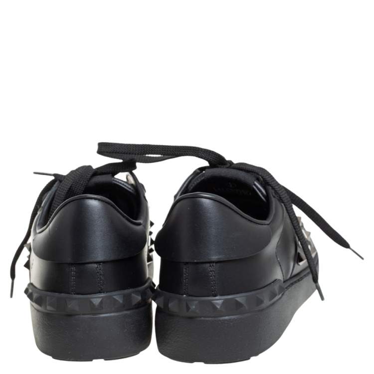 Pre Owned Valentino Black Leather Studded Open Sneakers Size 36