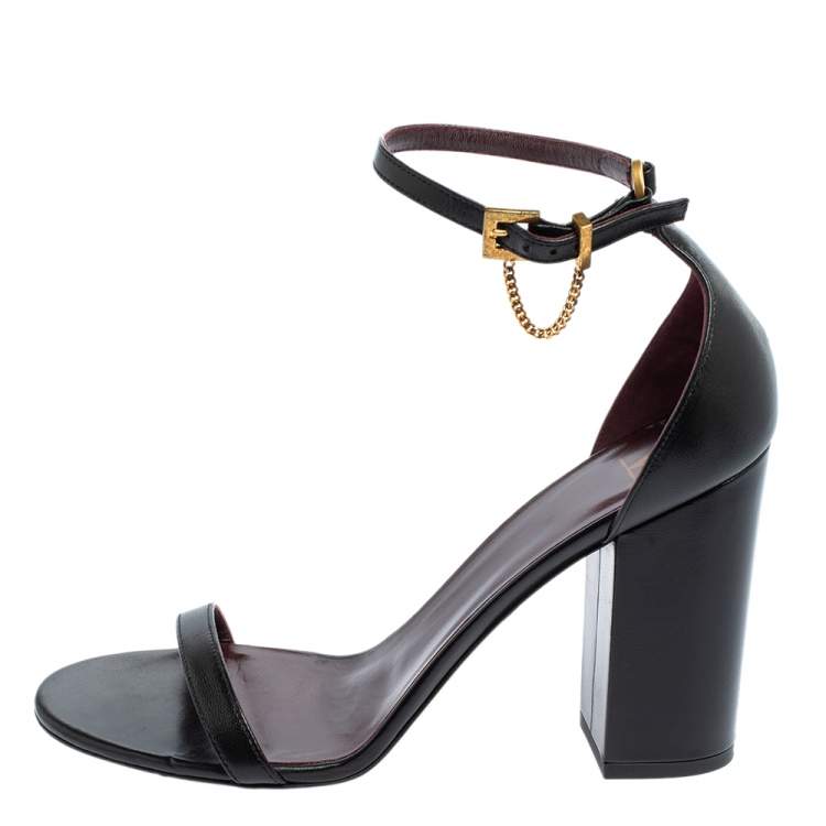 Louis Vuitton V-Cut Slide Sandals Black Leather High Block Heels