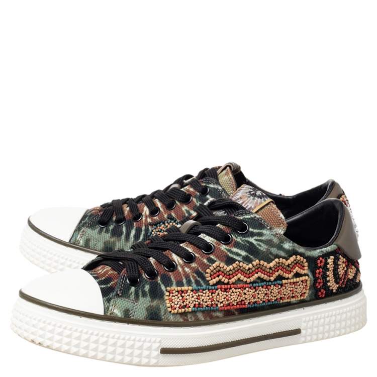 Pre Owned Valentino Multicolor Canvas And Rubber Cap Toe Embellished Low Top Sneakers Size 38