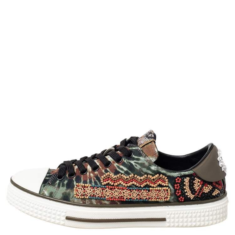 Pre Owned Valentino Multicolor Canvas And Rubber Cap Toe Embellished Low Top Sneakers Size 38