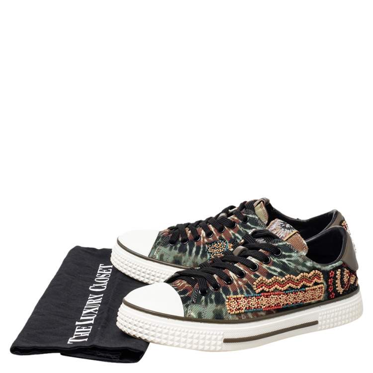 Pre Owned Valentino Multicolor Canvas And Rubber Cap Toe Embellished Low Top Sneakers Size 38