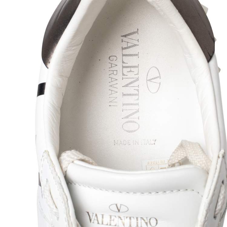 Pre Owned Valentino White Leather Rockstud Low Top Sneakers Size 38
