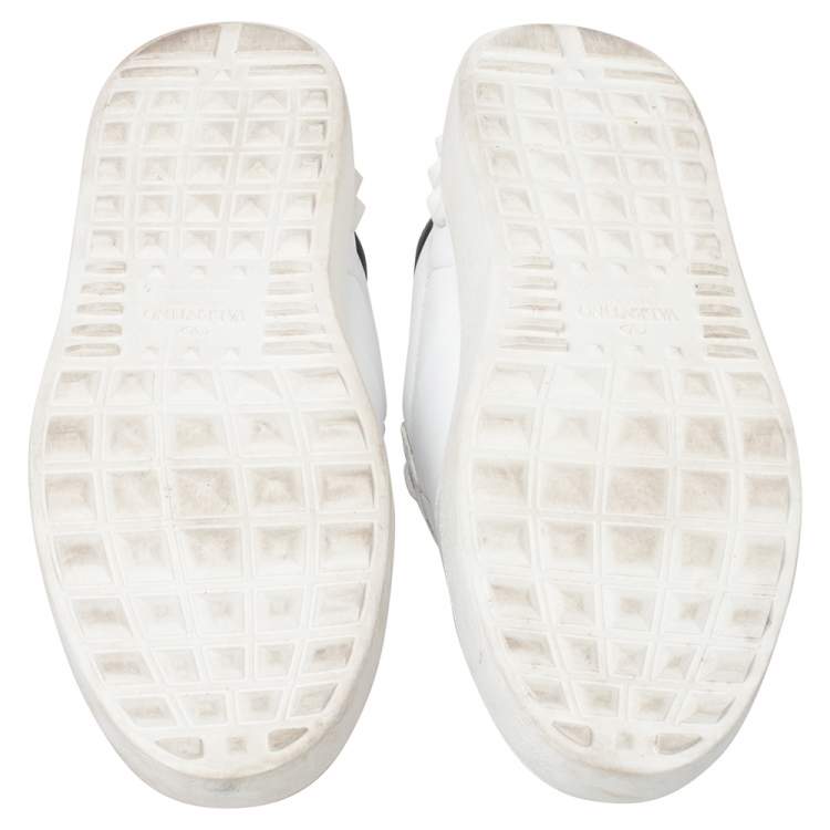 Pre Owned Valentino White Leather Rockstud Low Top Sneakers Size 38