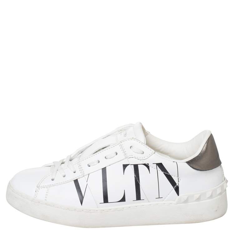 Pre Owned Valentino White Leather Rockstud Low Top Sneakers Size 38