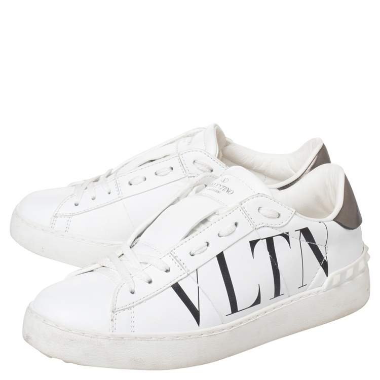 Pre Owned Valentino White Leather Rockstud Low Top Sneakers Size 38