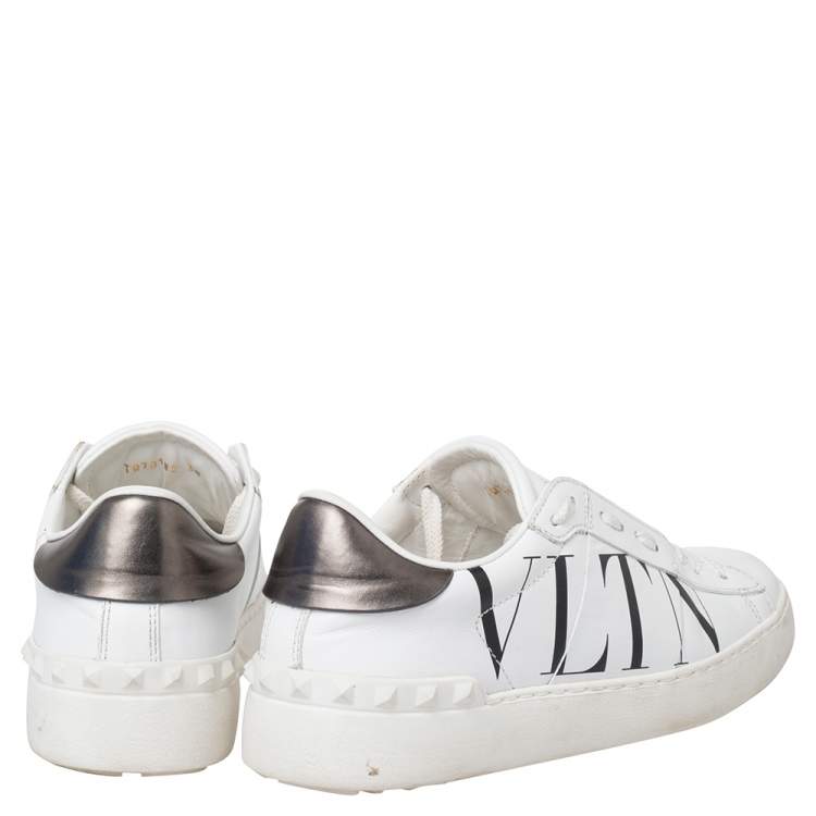 Pre Owned Valentino White Leather Rockstud Low Top Sneakers Size 38