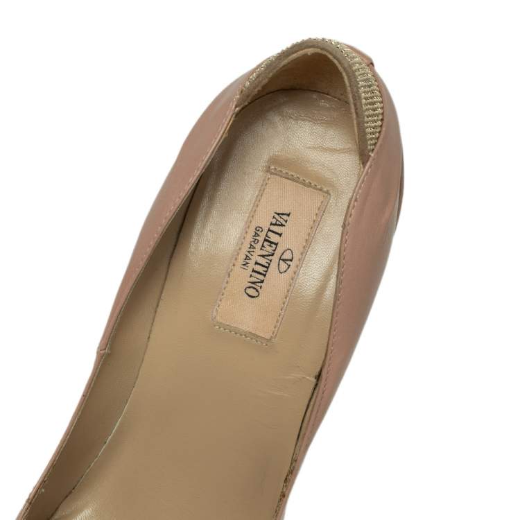 Pre Owned Valentino Beige Leather Embellished Platform Pumps Size 39.5