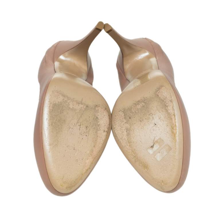 Pre Owned Valentino Beige Leather Embellished Platform Pumps Size 39.5