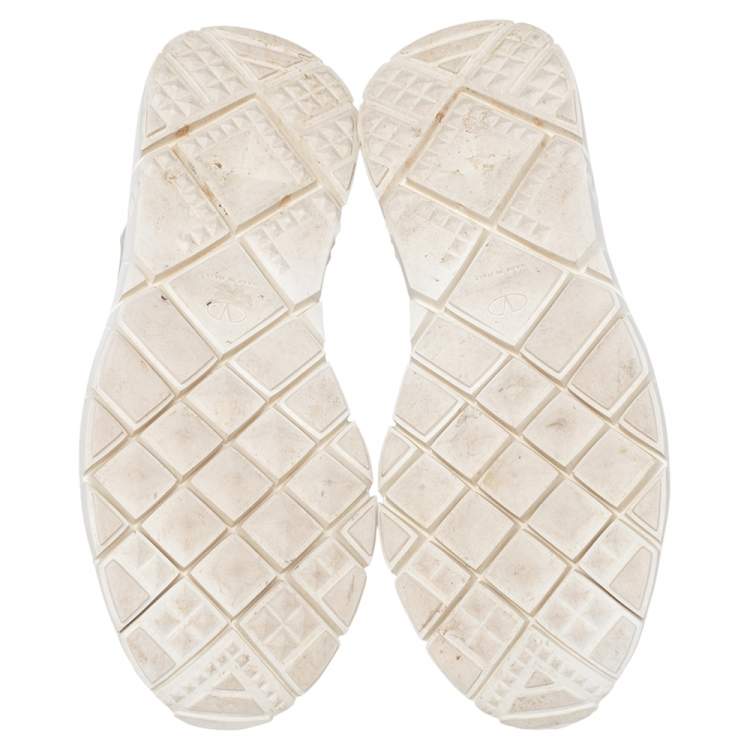 Pre Owned Valentino White Knit Fabric And Leather VLTN High Top Sneakers Size 41