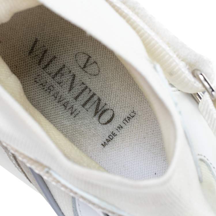 Pre Owned Valentino White Knit Fabric And Leather VLTN High Top Sneakers Size 41