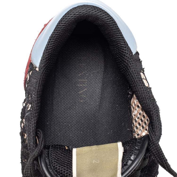 Pre Owned Valentino Black Suede And Lace Rockrunner Low Top Sneakers Size 39
