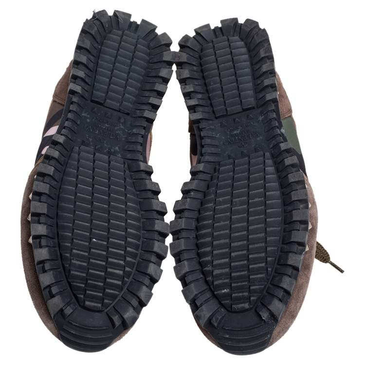 Pre Owned Valentino Military Green Camouflage Nylon and Suede Rockrunner Sneakers Size 37.5