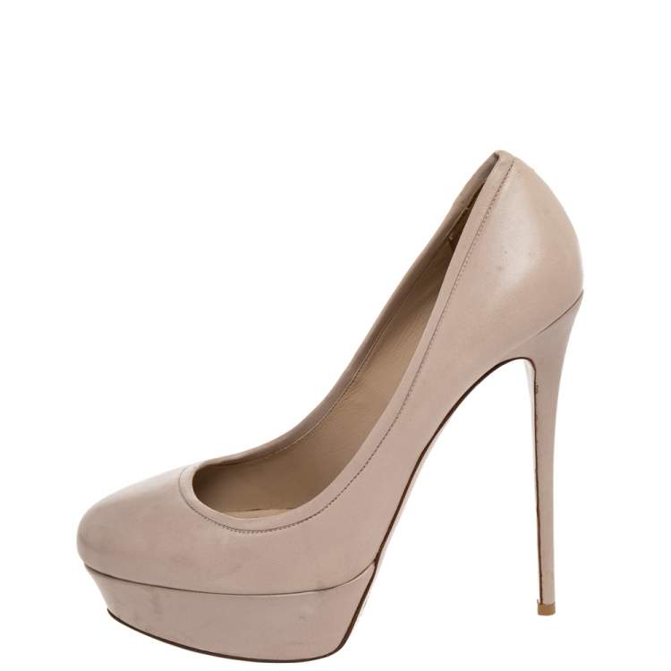 Pre Owned Valentino Beige Leather Platform Pumps Size 40