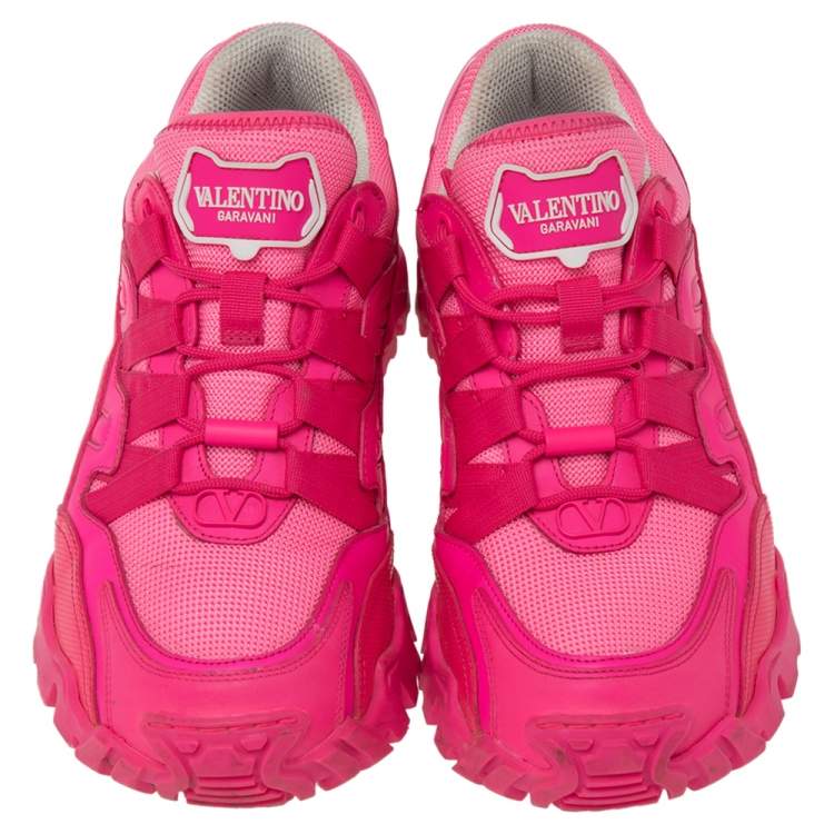 Pre Owned Valentino Hot  Pink Leather and Mesh Climbers Sneakers Size 38