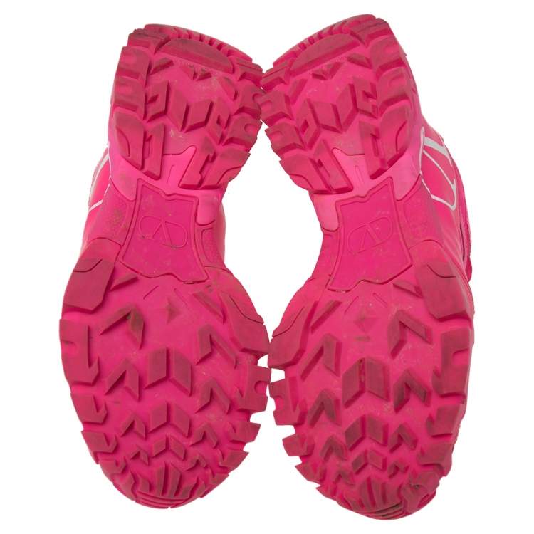 Pre Owned Valentino Hot  Pink Leather and Mesh Climbers Sneakers Size 38
