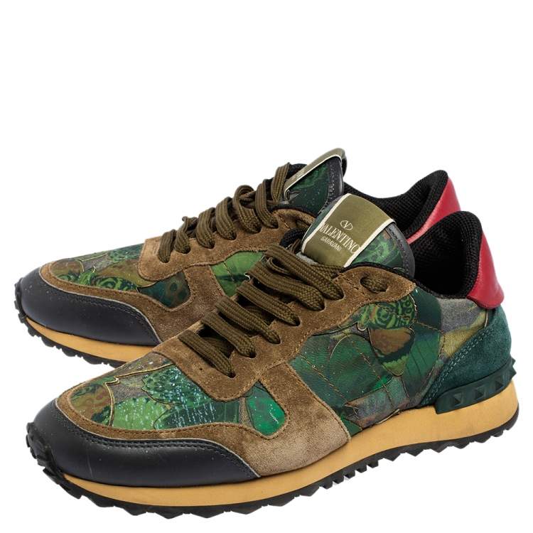 Pre Owned Valentino Multicolor Camo Butterfly Printed Rockrunner Sneakers Size 40